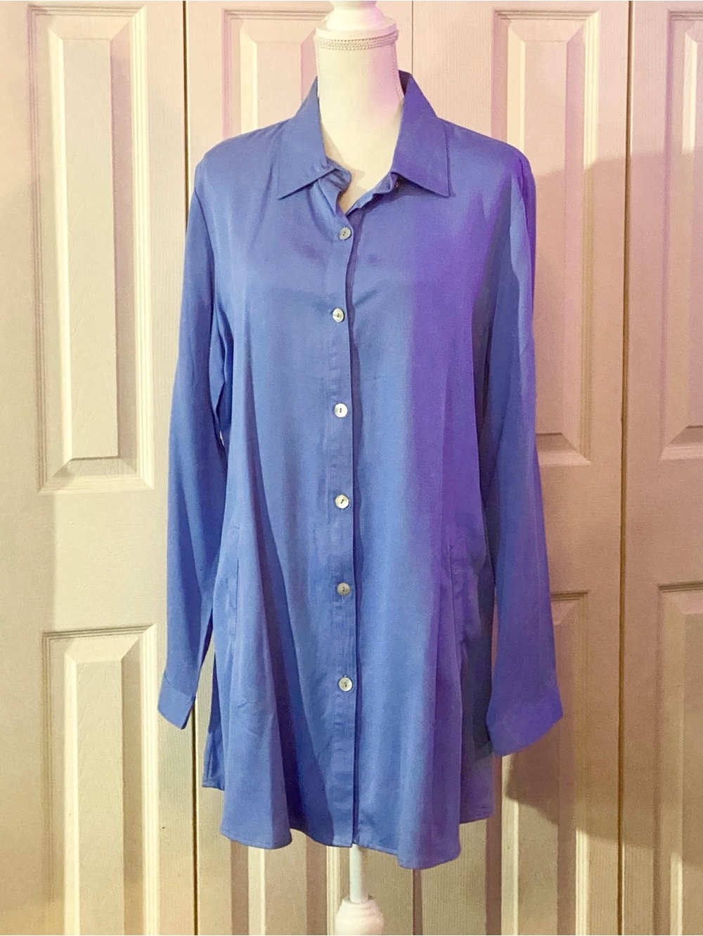 Soft Surroundings Long Button-Up Tunic in Periwinkle Blue, NWOT